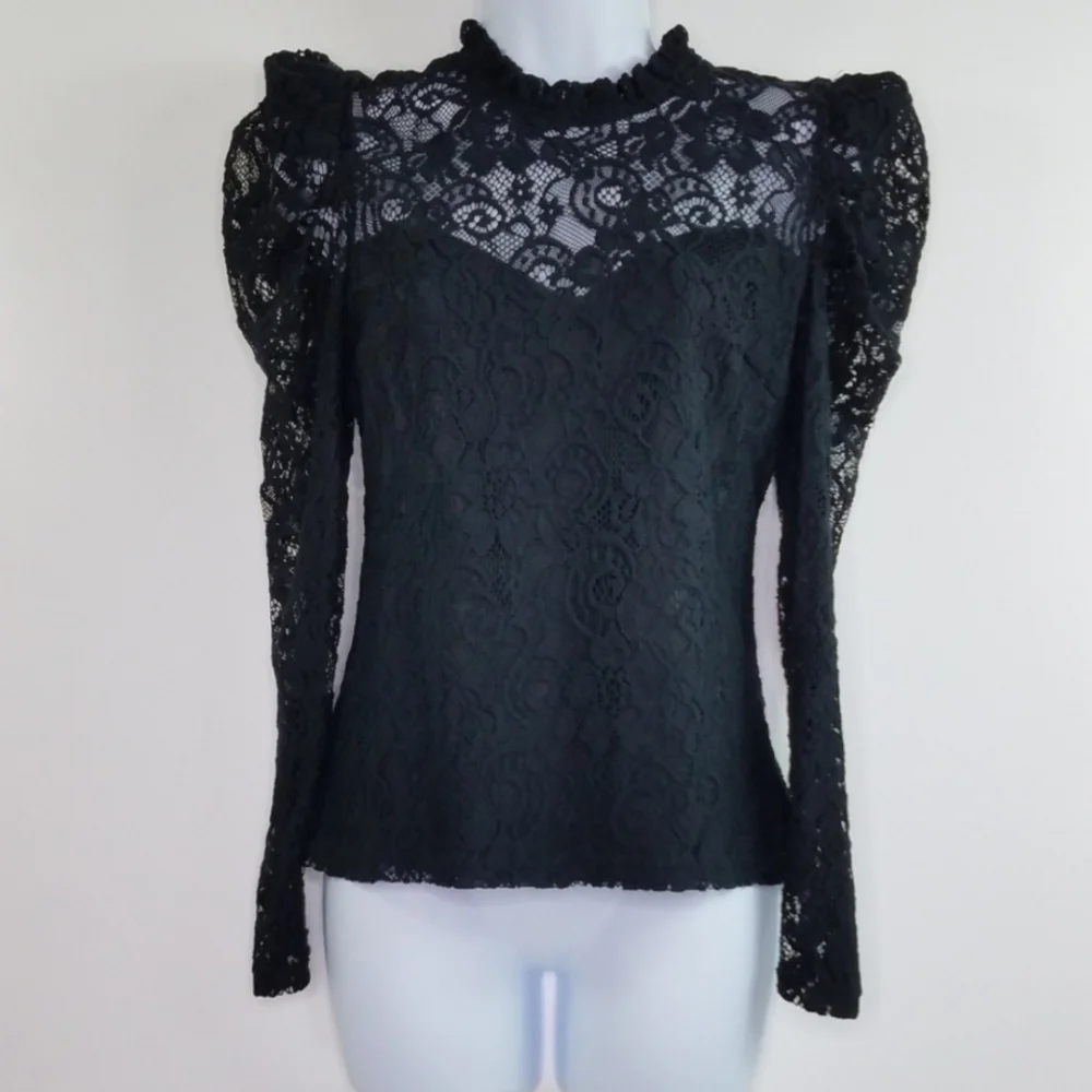 Aqua Black Lace Sleeve Top Size Small